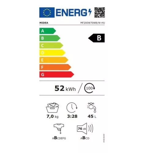 Midea MF200W70WB/W-HU fehér, elöltöltős, max.1400ford., 7 kg, mosógép