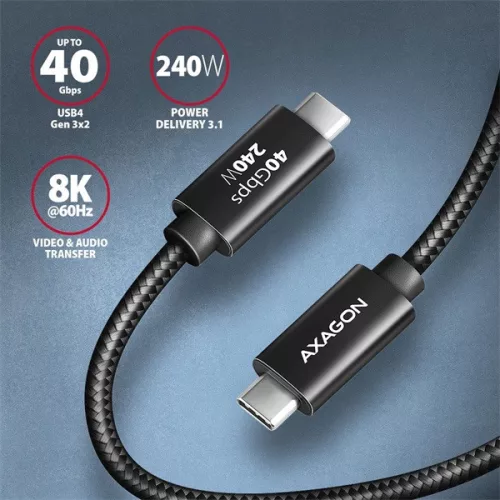 Axagon BUCM4X-CM10AB NewGEN+ 1m USB-C <> USB-C 4. generácie 3x2 / 240W kábel