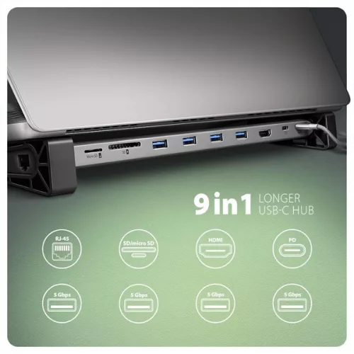 Axagon HMC-10HLS USB-C 5Gbps LONGER 9v1 hub