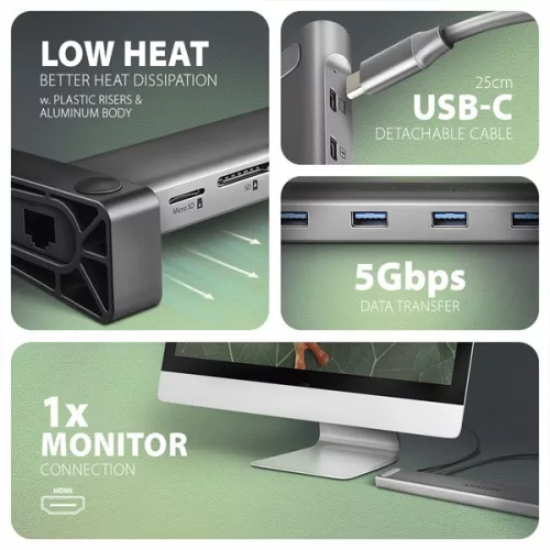 Axagon HMC-10HLS USB-C 5Gbps LONGER 9v1 hub