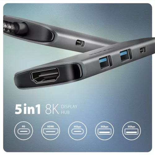 Rozbočovač Axagon HMC-5H8K USB-C 5 Gb/s 5v1 8K