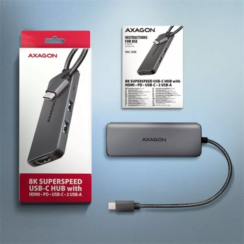 Rozbočovač Axagon HMC-5H8K USB-C 5 Gb/s 5v1 8K