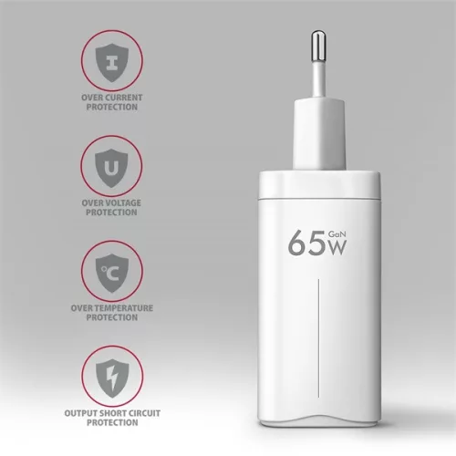 AXAGON ACU-DPQ65W 3x port (USB + dual USB-C), PD3.0/QC4+/PPS/Apple 65W fehér GaN töltő