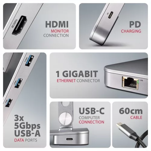 AXAGON HMC-STND ALU laptop állvány dokkoló állomással