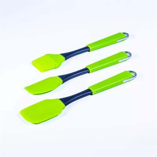 Set 3 piese din silicon IRIS KT-231-G, pensulă și spatule de copt, verde