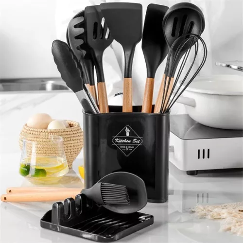 Set de bucătărie din silicon IRIS KT-243-B, 13 piese, negru