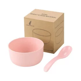   TOO KT-111-P set bol/lingură din plastic, paie roz de grâu, 11,3×6 cm