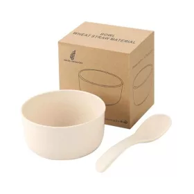   TOO KT-111-V set bol/lingură din plastic bej, din paie de grâu, 11,3×6 cm