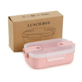   Cutie de prânz din plastic TOO KT-113-P, model roz, cu paie de grâu, 6,3×13×21,8 cm