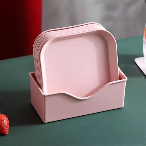 TOO KT-115 Set de 10 farfurii din plastic cu paie de grâu, culori mixte, 15×15×1,5 cm