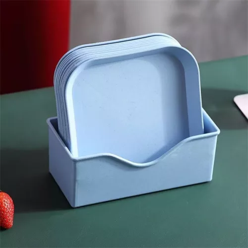 TOO KT-115 Set de 10 farfurii din plastic cu paie de grâu, culori mixte, 15×15×1,5 cm