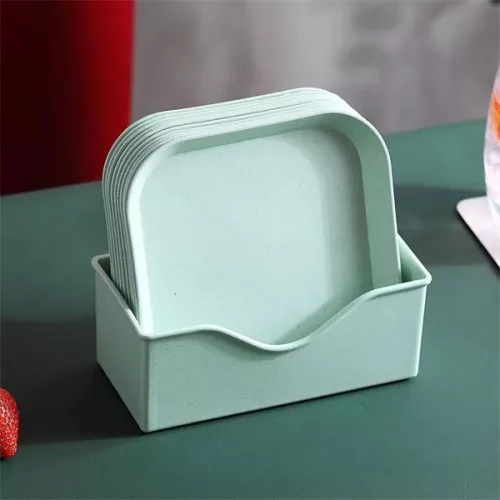 TOO KT-115 Set de 10 farfurii din plastic cu paie de grâu, culori mixte, 15×15×1,5 cm