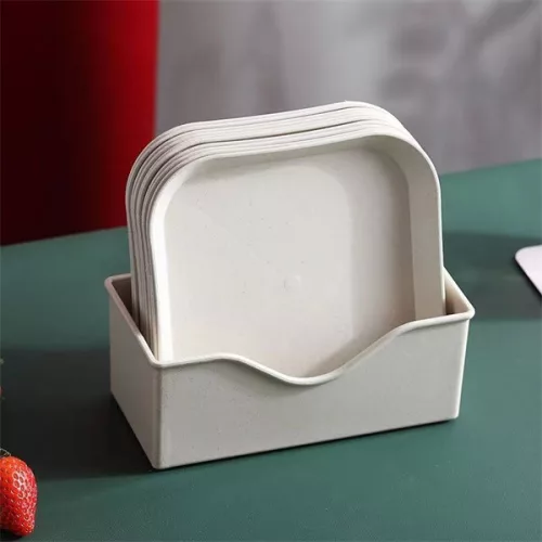 TOO KT-115 Set de 10 farfurii din plastic cu paie de grâu, culori mixte, 15×15×1,5 cm