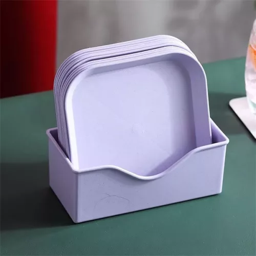 TOO KT-115 Set de 10 farfurii din plastic cu paie de grâu, culori mixte, 15×15×1,5 cm