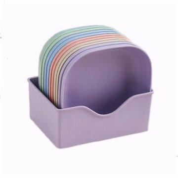   TOO KT-116 10db-os vegyes színekben búzaszalma műanyag tányér szett, 15×15×3cm