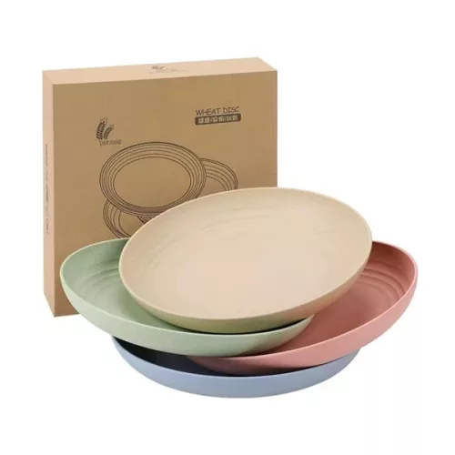 TOO KT-120 Set de 5 farfurii rotunde din plastic, din paie de grâu, culori mixte, 23×3cm