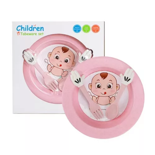 TOO KT-126 set de farfurii pentru copii din plastic cu paie de grâu, culori mixte, 18,7 × 3,5 cm