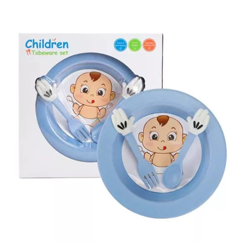 TOO KT-126 set de farfurii pentru copii din plastic cu paie de grâu, culori mixte, 18,7 × 3,5 cm