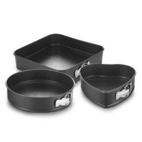   TOO KT-52-BK Set de 3 forme de tort din oțel carbon, inimă 21 cm, rotundă 26 cm, pătrată 28 cm