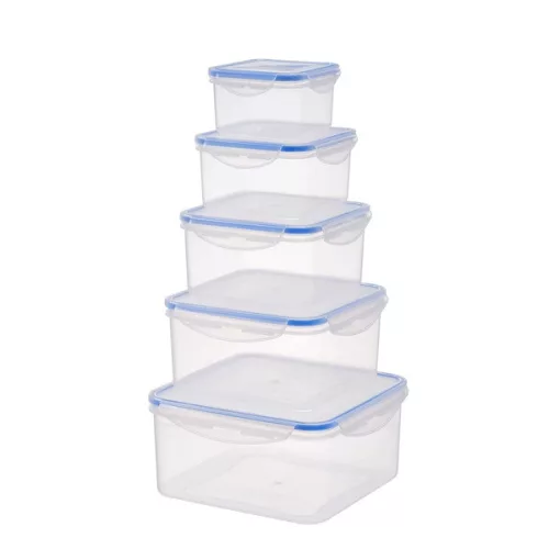 TOO KT-141 Set de 5 cutii pătrate pentru depozitarea alimentelor 400ml + 700ml + 1.200ml + 2.000ml + 3.000ml
