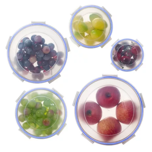 TOO KT-142 Set de 5 cutii rotunde pentru depozitarea alimentelor 400ml + 800ml + 1.500ml + 2.300ml + 3.600ml