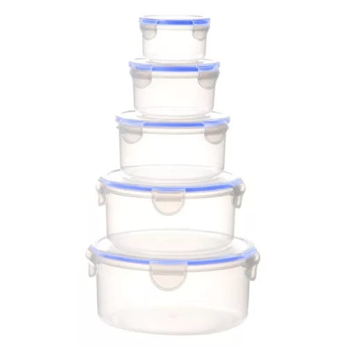 TOO KT-142 Set de 5 cutii rotunde pentru depozitarea alimentelor 400ml + 800ml + 1.500ml + 2.300ml + 3.600ml