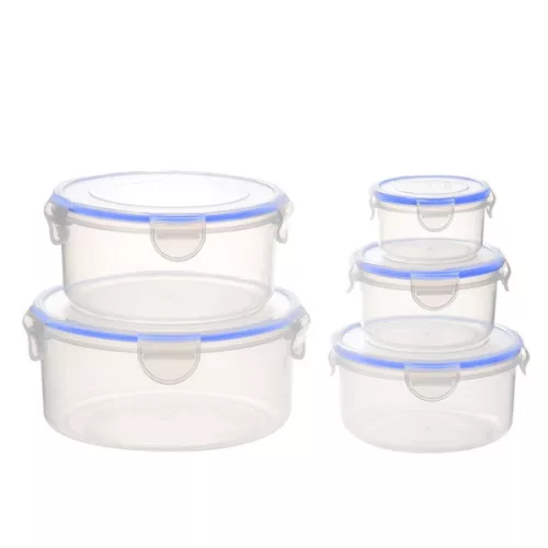 TOO KT-142 Set de 5 cutii rotunde pentru depozitarea alimentelor 400ml + 800ml + 1.500ml + 2.300ml + 3.600ml