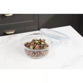   Recipient rotund pentru alimente din sticlă TOO KT-89, rezistent la căldură, de 650 ml, cu capac din plastic atașabil