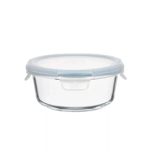 Recipient rotund pentru alimente din sticlă TOO KT-89, rezistent la căldură, de 650 ml, cu capac din plastic atașabil