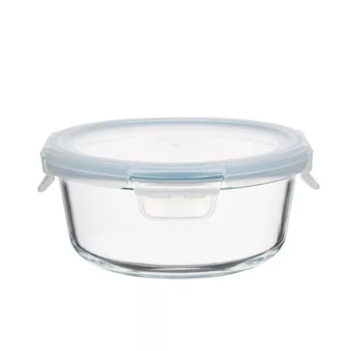 Recipient rotund pentru alimente din sticlă TOO KT-90, rezistent la căldură, 950 ml, cu capac din plastic atașabil