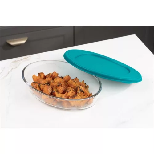 Recipient alimentar oval rezistent la căldură din sticlă TOO KT-97, 700 ml, cu capac din plastic