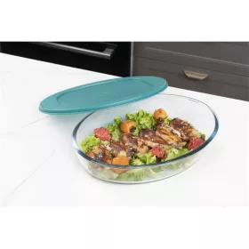   Recipient alimentar oval rezistent la căldură din sticlă TOO KT-98, 1600 ml, cu capac din plastic