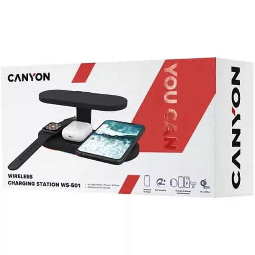 Canyon 5-in-1 UV Sterilizáló lámpával fekete vezeték nélküli töltőállomás