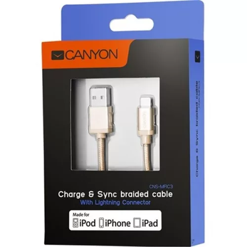 Dátový kábel Canyon Charge & Sync MFI Lightning -> USB 2.0 A M/M, 1 m, zlatý