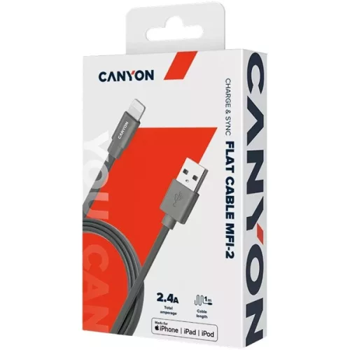 Dátový a nabíjací kábel Canyon Charge & Sync MFI 1m Lightning - USB 2.0