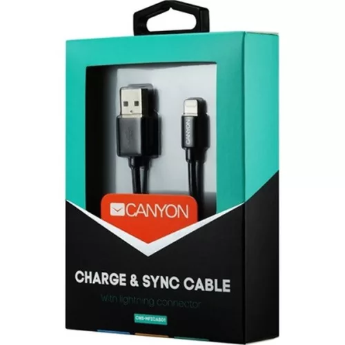 Dátový kábel Canyon Charge&Sync USB 2.0 A -> Lightning M/M, 1 m, čierny