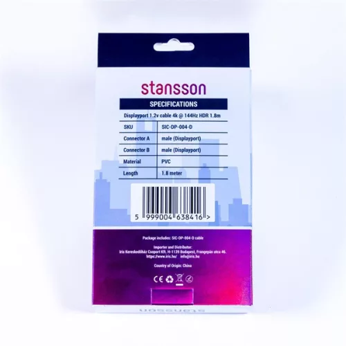 Kábel Stansson Displayport v1.2 s dĺžkou 1,8 m