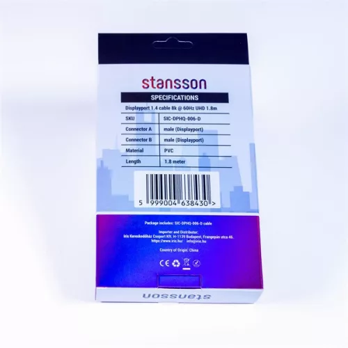 Kábel Stansson Displayport v1.4 s dĺžkou 1,8 m