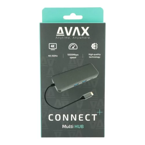 AVAX HB612 CONNECT+ 8 v 1 Multi 2xUSB 3.0, konektor C, HDMI (4K/60Hz), RJ45, TF/SD, PD HUB 100W