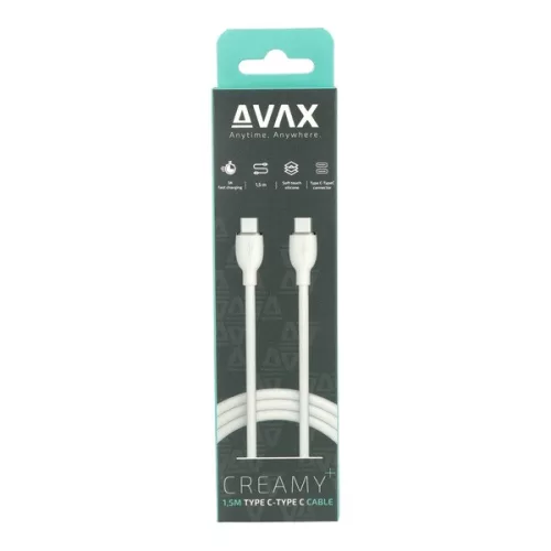 AVAX CB623 CREAMY+ Type C-Type C 60W, 1,5 m bielo-strieborný rýchlonabíjací kábel