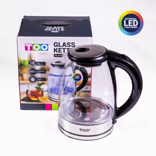 Sklenená kanvica TOO KE-810 s objemom 1,8 l, strieborná