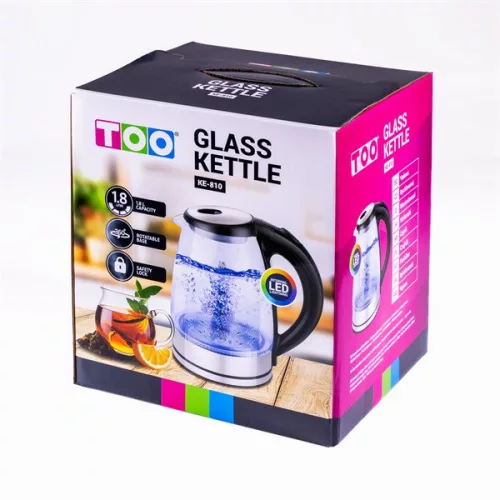 Sklenená kanvica TOO KE-810 s objemom 1,8 l, strieborná