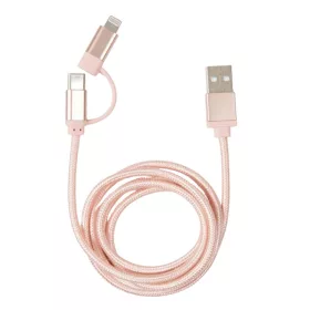   Pletený kábel Kikkerland US237-RG s USB-C konektorom, ružovo-zlatý, Lightning