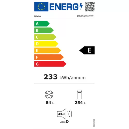 Midea MDRT489MTE01 biela, mraznička s hornou časťou, Chladnička: 254 l, Mraznička: 84 l, Chladnička bez námrazy