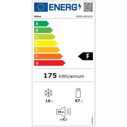 Midea MDRD168FGE01 biela, jednodverová, Chladnička: 97 l, Mraznička: 16 l, chladnička