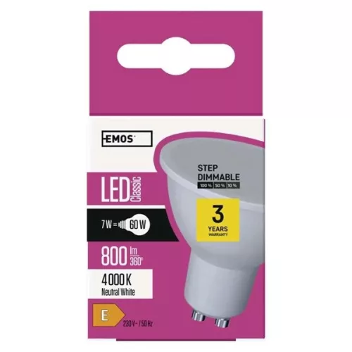 Klasická LED žiarovka MR16 Emos ZQ8255S GU10/7W (60W)/800 lm/prírodná biela