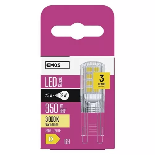 LED žiarovka Emos ZQ9535 2,5 W (32 W)/350 lm/teplá biela Classic JC/G9
