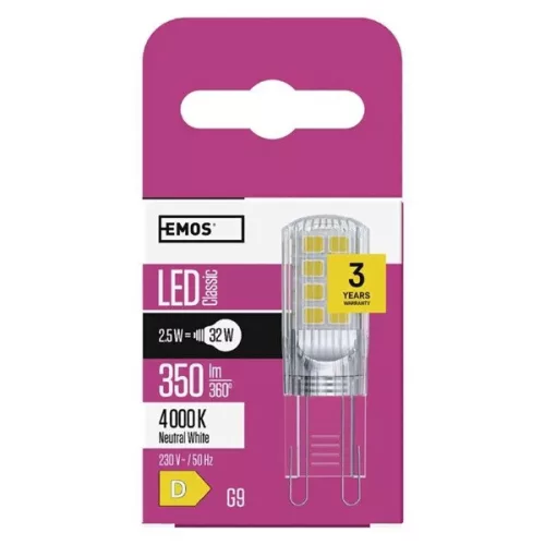 LED žiarovka Emos ZQ9536 2,5 W (32 W)/350 lm/prírodná biela Classic JC/G9