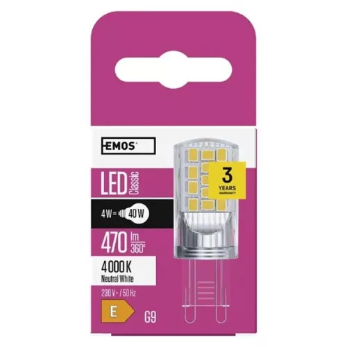 Emos ZQ9545 4W (40W)/470 lm/prírodná biela Klasická LED žiarovka JC/G9