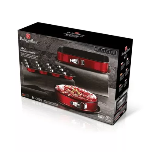 Tavă pentru brioșe Berlinger Haus BH/7635, culoare vișinie, set 3 forme pentru tort
